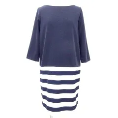 コムサイズム COMME CA ISM ボーダー ワンピース ひざ丈 七分袖 日本製 Mサイズ 紺 ネイビー ■GY61 A1224