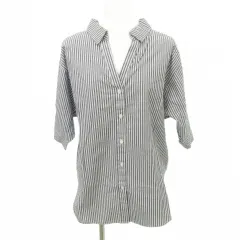 ジーナシス JEANASIS ストライプ バックオープン シャツ ブラウス 半袖 薄手 フリーサイズ グレー