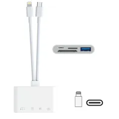 4in1iPhoneSDカードリーダー【2025新モデルMFi認証品】Lightning/USBCカードカメラリーダーUSB/SD/TF変換アダプタ・SDカード・microSDカード・急速充電|ハイレゾ音質|データ移行保存|