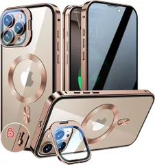 KELLCASE【カメラレンズ保護・スタンド+覗き見防止+MagSafe対応】iPhone16ProMax用ケース全面保護隠しスタンド付きロック付きマグネット式アイフォン16プロマックスカバー両面ストラップホール…