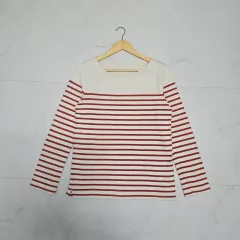 レディース 無印良品 ボートネック ストライプ Tシャツ オレンジ アイボリー