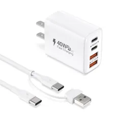 USBコンセント急速充電器合計40WType-CアダプターPD20WタイプC急速充電器USB-A/USBCtoCケーブル付属4ポートUSB-A*2&USB-C*2PD20WiPhone充電器USB電源タップ