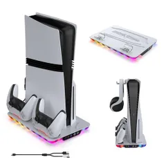 PS5Slim/PS5Pro/PS5対応縦置き冷却スタンド3段階風速調整PS5縦置きスタンド冷却PS5コントローラー充電/ヘッドセット/ps5ディスクドライブ2台同時充電PS5Pro/PS5冷却ファン純正プレステ5