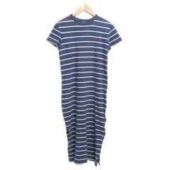 ポロラルフローレン ワンピース サイズXS/TP XS レディース - ネイビー×白×レッド クルーネック/半袖/ロング/ボーダー/刺繍/裾スリット