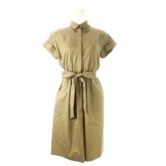 アンタイトル UNTITLED シャツワンピース 0 茶 ブラウン カーキ 半袖 レギュラーカラー ウエストベルト /CK5 ■GY60