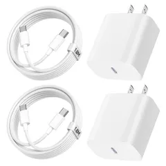 Foriphone17iphone16-充電器-タイプc20W-PD-急速充電器USB-C[2個セット/MFi&PSE認定]1.8mUSB-CTOCケーブル2本付きタイプC充電器iPhone16/15/Pro/Pro