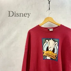 90s Disney STORE ドナルドダック スウェット トレーナー トップス LARGE レッド  メンズ ファッション