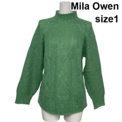 ■ ミラオーウェン Mila Owen ケーブルニットセーター 長袖 ハイネック プルオーバー グリーン モヘア混 1 M 9号 レディース S6A102