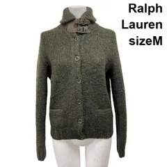 ■ ラルフローレン Ralph Lauren トップス セーター ニット ショート丈 長袖 ボタン カーキ 羊毛 アルパカ 牛革 M 9号 レディース S6A100