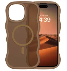 GUAGUAiPhone16PlusケースMagSafe対応ウェーブ半透明いphone16Plusマグセフ可愛いケースうねうね韓国クリア人気バンパー耐衝撃指紋防止ワイヤレス充電マット感滑り止めスマホケース