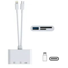 【MFi認証】iPhoneSDカードリーダー3in2Lightning/USBC-USB3.0/SD/microSD変換アダプタOTG対応高速伝送双方向転送読み書き同時設定不要操作不要日本語説明書付きライトニング
