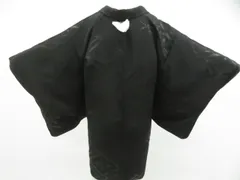 【京松】黒羽織 一つ紋 しつけ付 羽織紐付 正絹 着物 美品 身丈約79.5cm 裄丈約62.5cm kyo7z12-1569