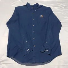 LANDS'END ランズエンド 長袖ボタンダウン デニムシャツ 企業ロゴ コットン サイズ:L 16‐16.5 カラー:ネイビー 紺 W-11