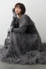 さお様専用【SET】ミックス釦ケープ2wayニット グレー+スフレアシメチュールスカート グレー◾️Frene フラーネ