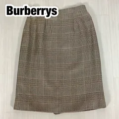 Burberrys バーバリーズ シルク混 ひざ丈 ミモレ丈 台形 スカート 9AR 千鳥格子 チェック ベージュ 総丈56.5cm ウエスト63cm ヒップ95cm 裾幅50cm【古着】