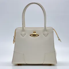 【中古】ヴィヴィアンウエストウッド プレーン ハンドバッグ レザー 白 オーブ ゴールド金具 Vivienne Westwood スクエア ホワイト レディース 鞄 裏地総柄