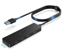 AceeleUSBハブ5ポートUSBA3.02*USB-A+2*USB-Cポート上差込タイプType-C給電用ポート付き直挿しLED表示灯5Gbps高速転送USB増設小型軽量ノートPC適用Mac