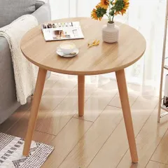 北欧風丸テーブル-ソファサイドテーブル兼ベッドサイドテーブル-幅40*高さ52cm(木色)-組立簡単コンパクト軽量小型省スペース