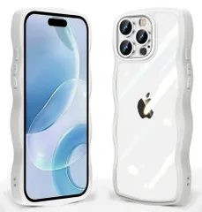 iPhone16Pro用ケースクリア波状フレーム耐衝撃アイフォン16Pro用スマホケースかわいい人気可愛い女性用カバー滑り止めワイヤレス充電対応ストラップホール付きストラップ1種付き(ホワイト)