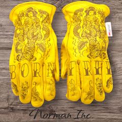 牛革　冬用　保温綿　裏起毛　レザーグローブ　アメリカン　バイク　ハーレー　カスタム　タトゥー　手袋　キャンプ　DIY カスタムグローブ　3M　ツーリング　M,L,XLサイズ