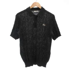 ラコステ LACOSTE CHEMISE LACOSTE シュミーズラコステ ヴィンテージ 80s リネン メッシュ ポロシャツ 文字ワニ 半袖 ケーブル編み ロゴ ワッペン 3 黒 ブラック /GV ■GY60