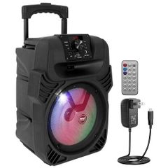 [Pyle400W 휴대용 BluetoothPA 스피커]-8인치 서브우퍼 시스템, 4Ω/55-20kHz, USB/MP3/FM 라디오/1⁄4 마이크 입력, 멀티 컬러 LED 라이트, 리모컨 부착 충전식 배터리 내장