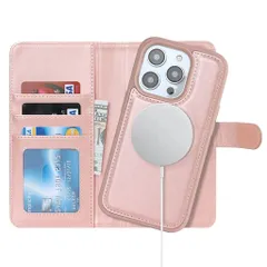 HavayaiPhone15ProケースMagsafe対応iPhone15Proケース手帳型マグセーフ耐衝撃【分離式2in1】カード収納ワイヤレス充電対応フェイクレザー(6.1インチ対応)-ローズゴールド