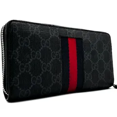 美品 GUCCI グッチ 長財布 ジップアラウンドウォレット シェリーライン GGスプリーム PVC レザー 本革 メンズ ブラック ラウンドファスナー