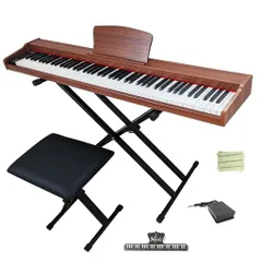 【木製電子ピアノ3セット】Longeyeロンアイ電子ピアノ88鍵盤MOLD2スタンド付き椅子付き日本語表記二つヘッドホン同時使用MIDI端子対応10mmストローク380種類音色移調DREAM音源初心者練習にピ…