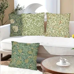 【新品?未使用】 4枚セット トロピカルスタイル 鳥と花の植物グリーン スローピローカバー 45.72x45.72cm、ヴィンテージアートデザイン、ジ