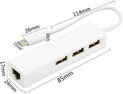 USB-C to 3x USB-A and RJ45 Ethernet LAN Adapter Hub Cable for Mac USB-C Networking on WinXP/8/10/MACOS