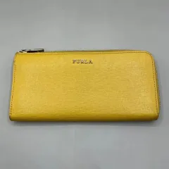良品　FURLA フルラ　長財布　ロングウォレット　L字ファスナー　ゴールドロゴ　レザー　黄色　イエロー
