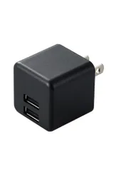 エレコムUSB充電器USBコンセント合計12W(5V/2.4A)2ポートUSB-Aコンパクト折りたたみ式プラグ[iPhone15、Androidなど各種対応]ブラックEC-AC3912BK