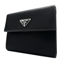 未使用保管品 PRADA プラダ 三つ折り財布 三角ロゴプレート テスートナイロン 軽量 レザー 本革 メンズ レディース M170