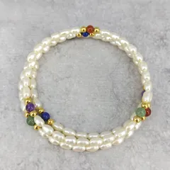 淡水パール 天然石 形状記憶 ワイヤー ブレスレット バングル 3連