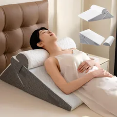 AORTD 三角クッション 三角枕 高反発メモリーフォーム 背もたれ 腰枕 傾斜枕 一体型 姿勢サポート つぶせ 足上げ・介護 畳＆ベッド対応 クッション 高反発 高さ調節可能 ヘッドレスト レッグレスト リラックス 上半身を高くして寝る