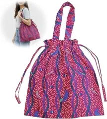 KINOKINO 巾着トートバッグ アフリカ布 レディース コットン 軽量 コンパクト エコバッグ (A)