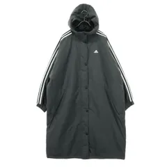 美品 adidas アディダス ロゴプリント 長袖 中綿入り ベンチコート OT グレー レディース 古着