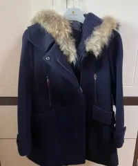 ネイビー 取り外し ウールコート /フード コート