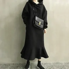 ワンピース 長袖  冬 デザイン裾 パーカー スェットワンピース ロングワンピース マキシ丈 ワンピース ワンピ スウェット フード付き225588