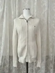 S) トミーヒルフィガー デニム コットン ニット ジップアップ アイボリー