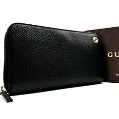 極美品 GUCCI グッチ 長財布 インターロッキング GG レザー 本革 ラウンドジップ ファスナー 大容量 多収納 メンズ ブラック 黒