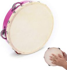 Tambourine Hand Drum, Educational Percussion Instrument for Children, Educational Drum Bell, Metal Music Toy for Toddlers, Beat Toy for Babies, Bee Hand Bell with Bell, Musical Performance Percussion (Pink, 20cm)
