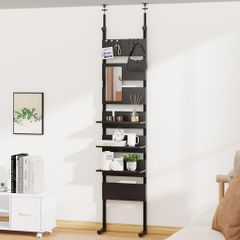 【ミラー・フック・パンチングボード付き】LunarLightつっぱり棚突っ張り棒有孔パネル付き幅40x奥行き18.5x高さ191.5~270cm突っ張り壁面ラック壁面収納ウォールラック可動棚3個フック3個段差…