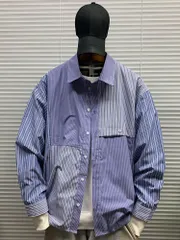 《新品・未使用》切り替えストライプ チェック シャツジャケット メンズ 春秋 新作（K）