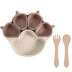 ベビー食器セットひっくり返らない吸盤プレート滑り止め離乳食赤ちゃん用可分離式食器すくいやすいシリコンボウルスプーンフォークトレーニングカトラリーギフトプレゼント