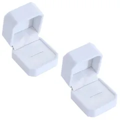 エレガントなホワイトベルベットリングケース指輪用ジュエリーギフトボックスプレゼントに最適な収納ケース(2個ホワイト)