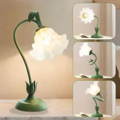 テーブルランプおしゃれDIYLED調光花かわいいナイトライトモダン3段階調光ベッドサイドランプコンセントコード式E26アンティークテーブルライトレトロ授乳ライト室内間接照明装飾寝室…