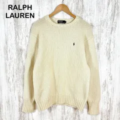 90s Polo by Ralph Lauren ポロバイラルフローレン ナイガイ ポニーロゴ刺繍 クルーネック ウール ニット セーター ライトベージュ メンズ トップス Lサイズ