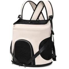 ペットキャリーリュック小型犬猫犬キャリーバッグペット軽量撥水加工飛び出し防止リードおしゃれお出かけ防災避難キャリオン(ブラックxベージュ)